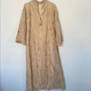 Elegant Cream Gold-Accent Long Dress Kaftan
